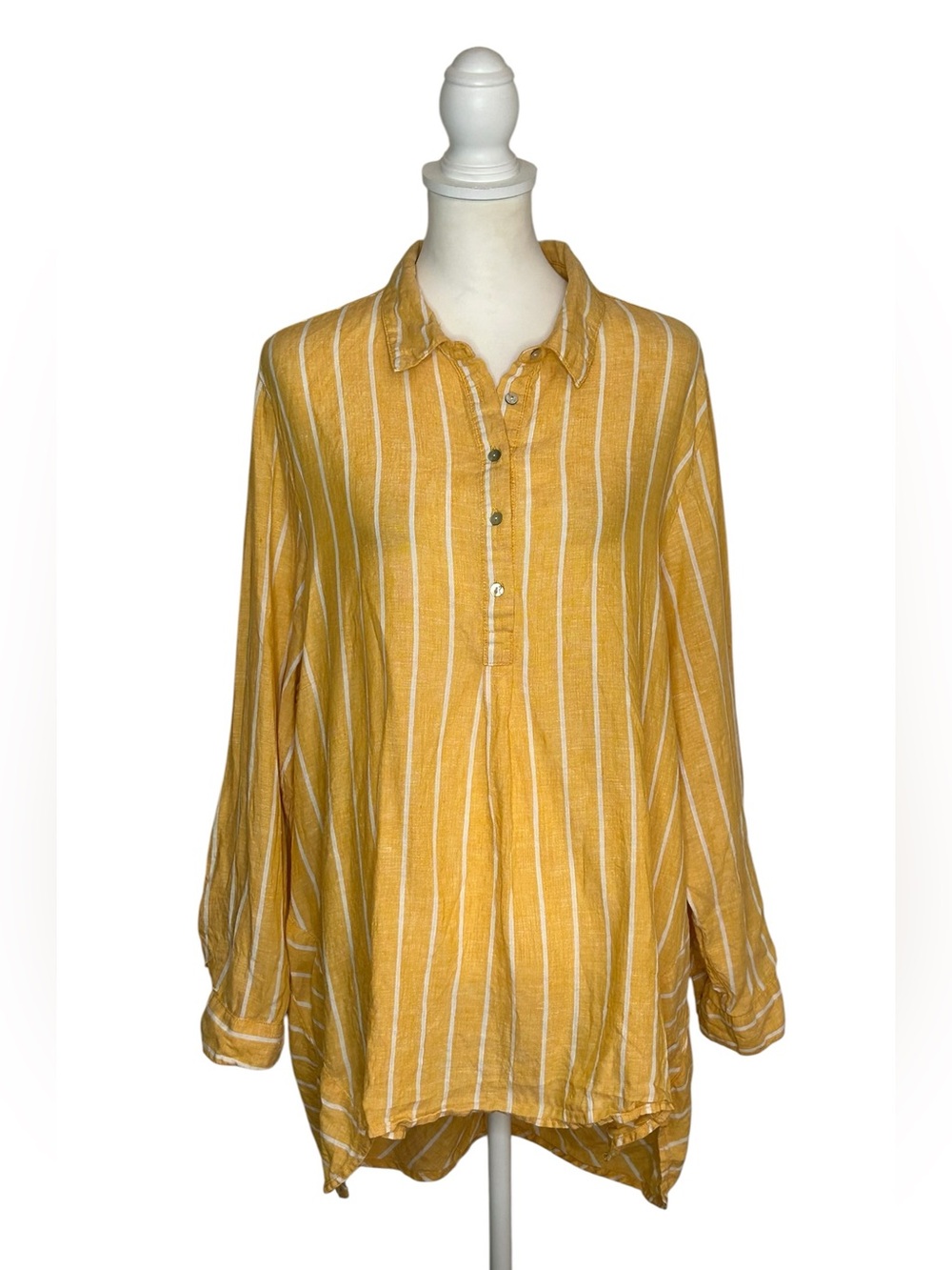 C&C California 100% Linen Yellow Stripe Button-Front Tunic EUC Sz 1X Resortwear